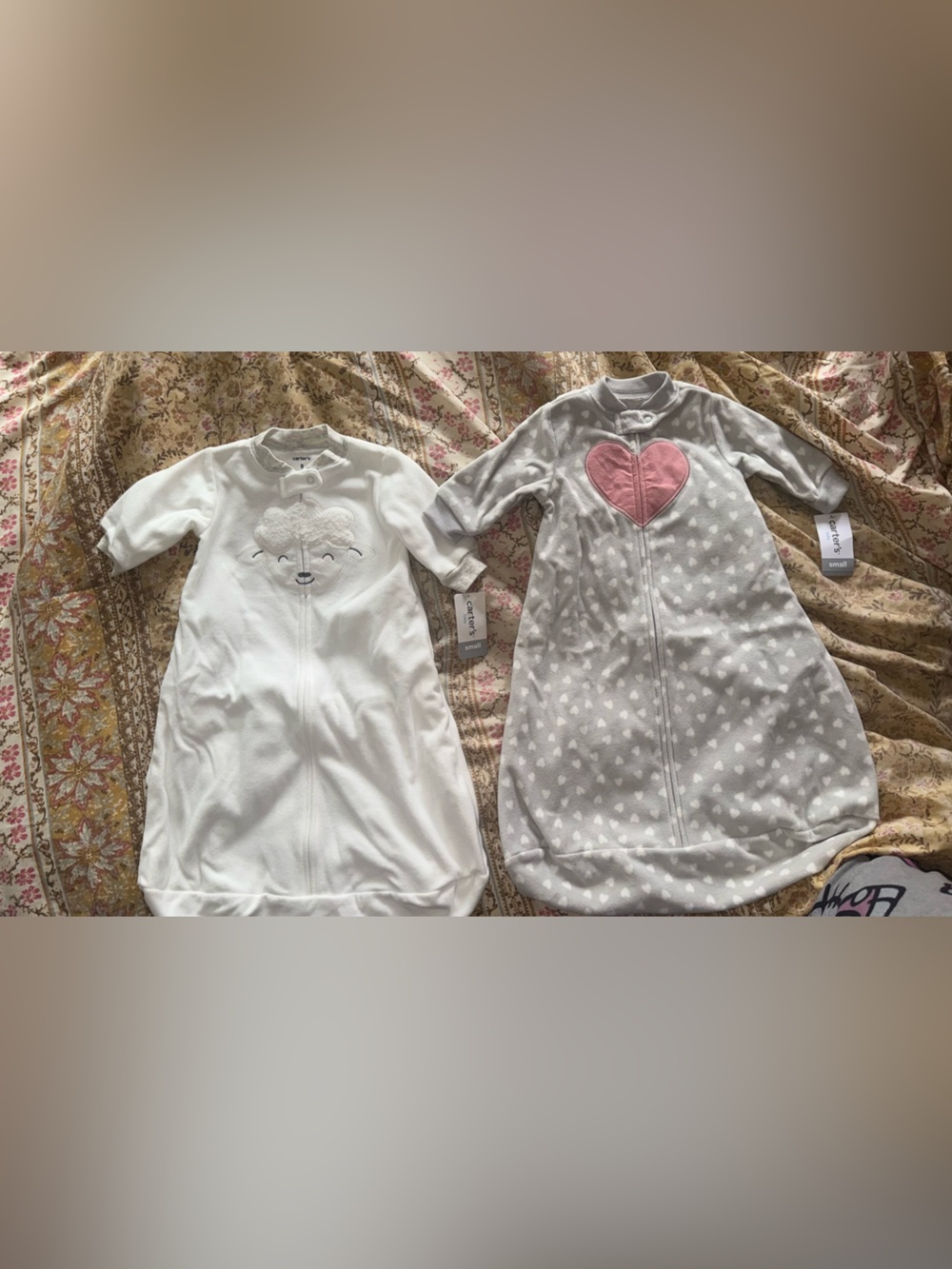 Carter's Two-Pack Baby Sleep Sacks in White and Light Gray with Pink Heart